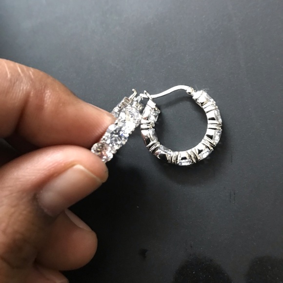 Sterling Silver Diamond Earring - Picture 3 of 6